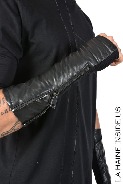 Stretch leather fingerless gloves