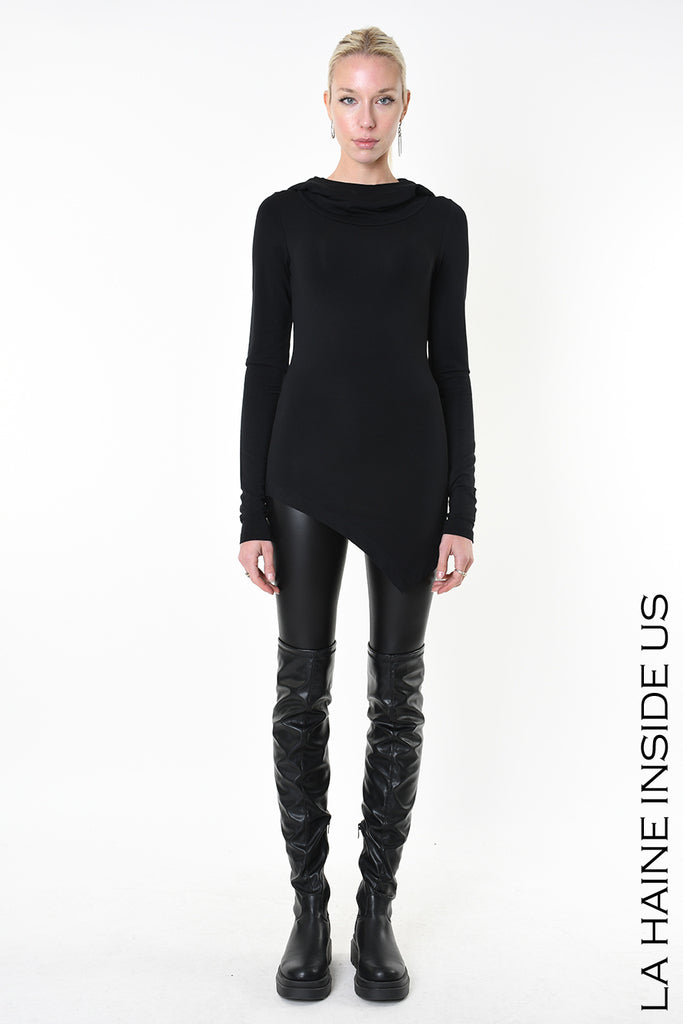 Hooded asymmetric bamboo sweater