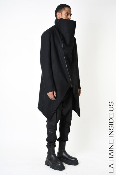 Asymmetric wool blend coat