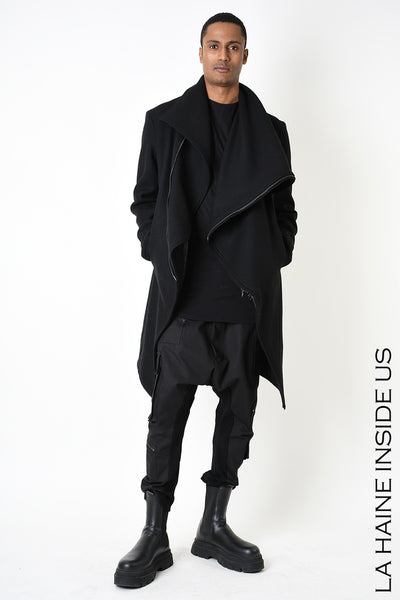 Asymmetric wool blend coat