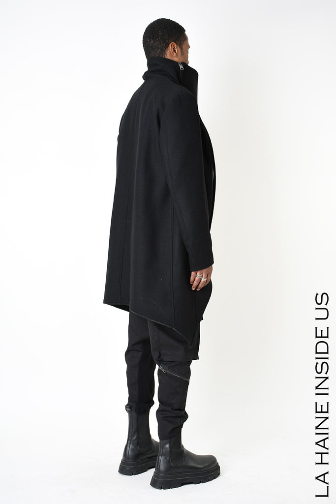 Asymmetric wool blend coat