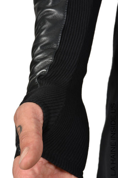 Stretch leather fingerless gloves