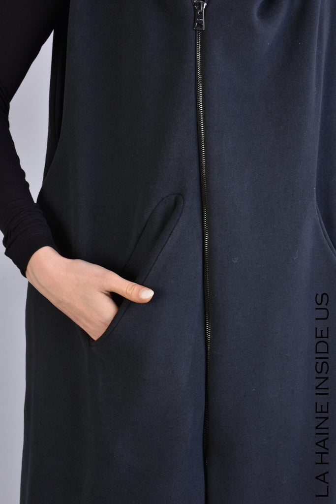 Oversized hooded cotton fleece vest