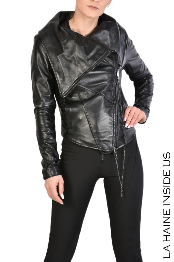 Nebula high neck leather jacket