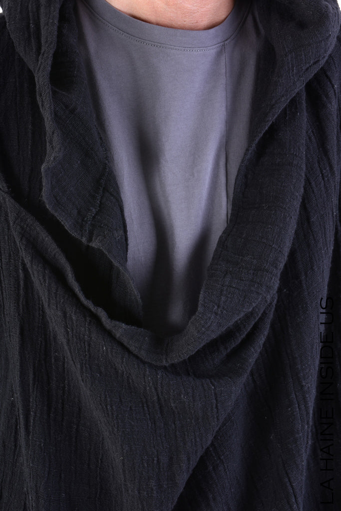 Linen gauze hooded cardigan