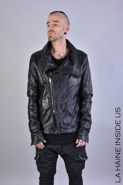 High neck leather jacket
